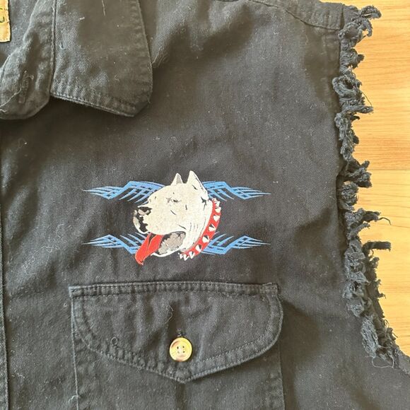Coast Mens Fringe Vest Pitbull‎ Dog Motorcycle Button Down Sleeveless Black XL - Picture 2 of 8